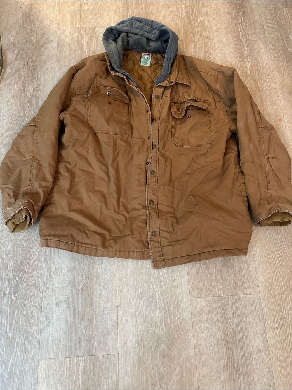 Dickies 2XL Brown Hooded Canvas Work Jacket Quilted Lined Workwear Y2K